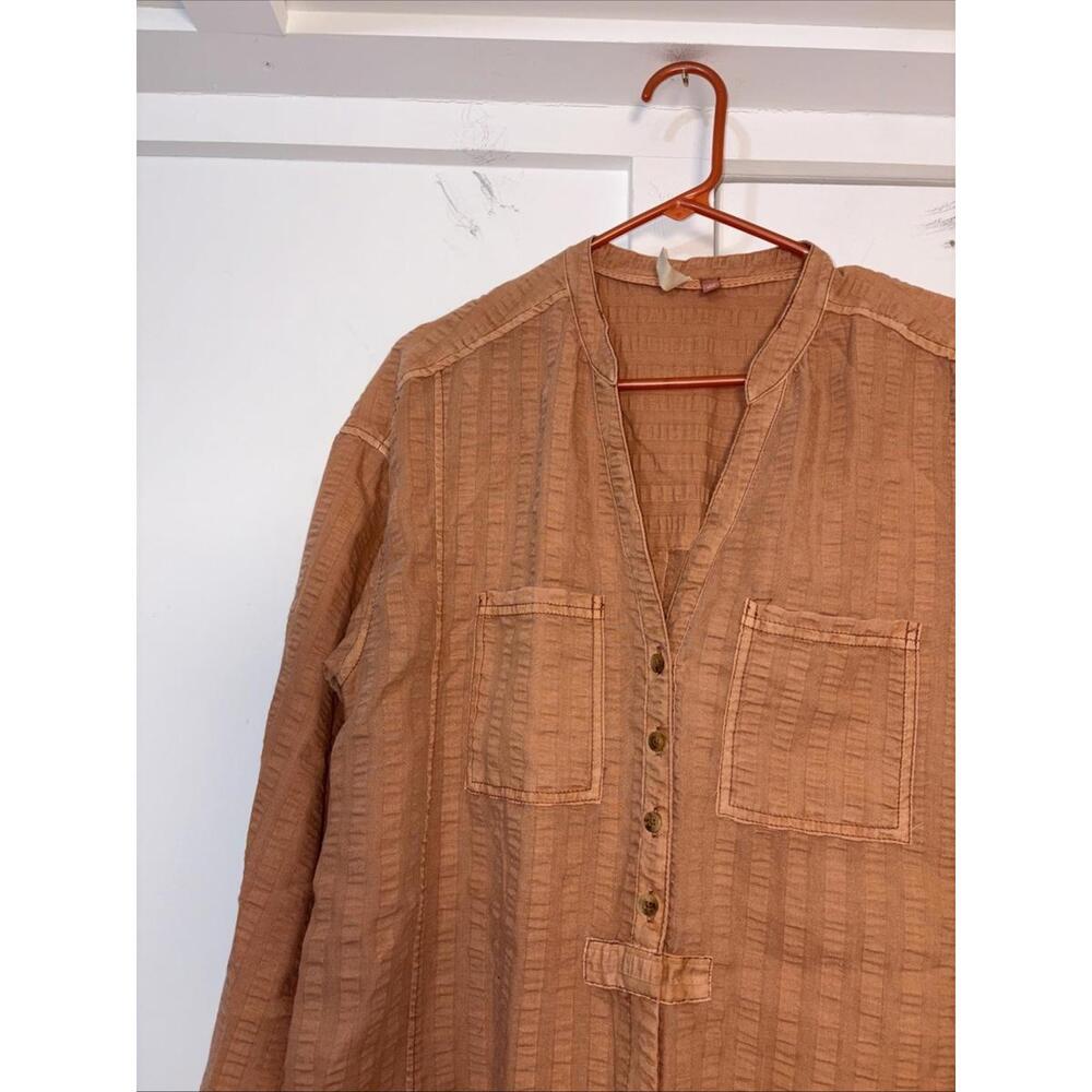 Anthropologie Pilcro Tunic Top Seersucker Button Down Kurti Dark Orange‎ Boho S - Picture 9 of 15